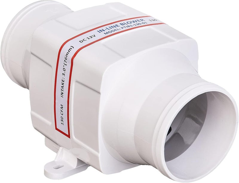 DC HOUSE 3'' in-Line Marine Bilge Air Boat Blower 12V Electric 130 CFM White - Image 1